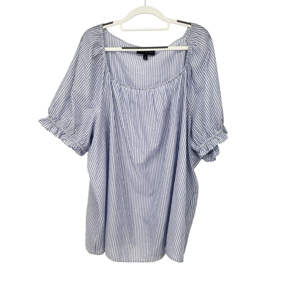 Lane Bryant Blue White Metallic Stripe Seersucker Peasant Women's Plus Top 24
